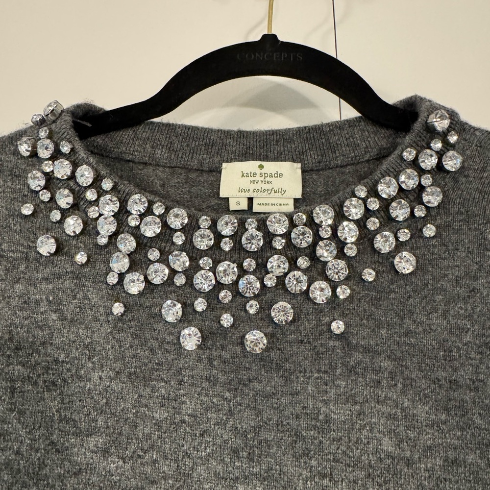 Kate Spade Charcoal Sweater with Crystal Accents